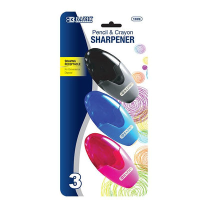 BAZIC Xtreme Oval Sharpener w/ Receptacle (3/Pack) Sold in 24 Units