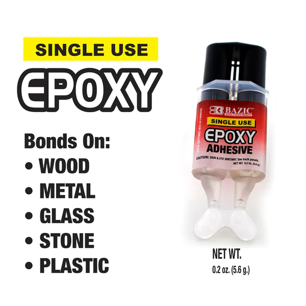 BAZIC 0.2 Oz / 5.6g Quick Setting Epoxy Glue w/ Syringe Applicator Sold in 24 Units
