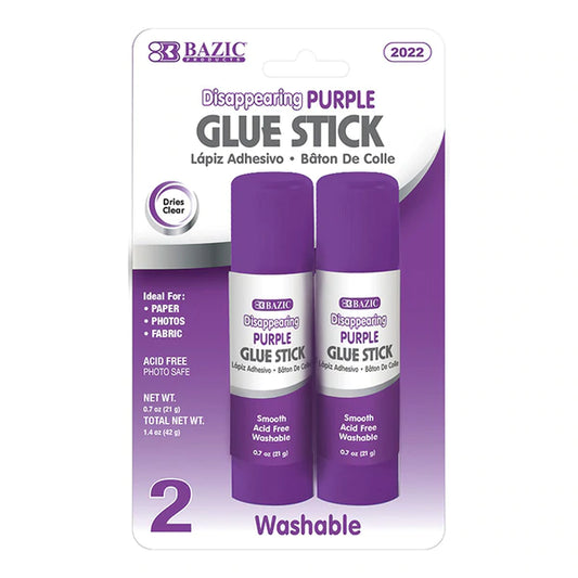 BAZIC 21g / 0.7 Oz. Large Washable Purple Glue Stick (2/Pack) Sold in 24 Units