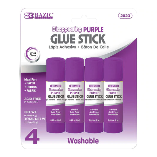 BAZIC 8g / 0.28 Oz. Small Washable Purple Glue Stick (4/Pack) Sold in 12 Units