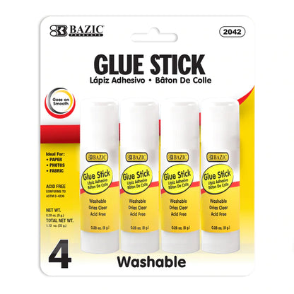 BAZIC 8g / 0.28 Oz. Small Glue Stick (4/Pack) Sold in 24 Units