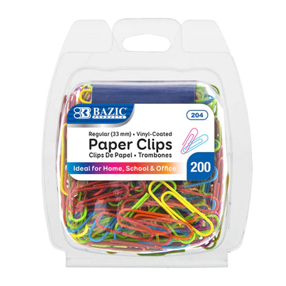 BAZIC No.1 Regular (33mm) Color Paper Clips (200/Pack) Sold in 24 Units