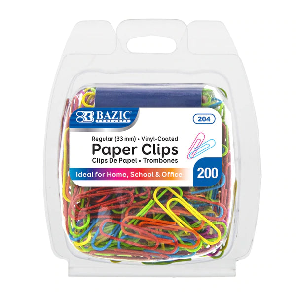 BAZIC No.1 Regular (33mm) Color Paper Clips (200/Pack) Sold in 24 Units