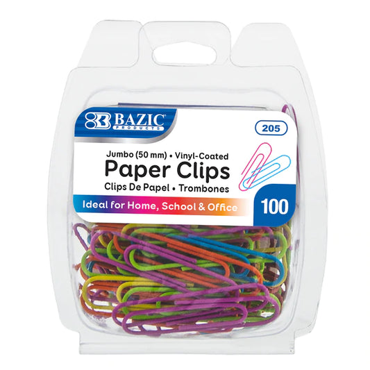 BAZIC Jumbo (50mm) Color Paper Clips (100/Pack) Sold in 24 Units