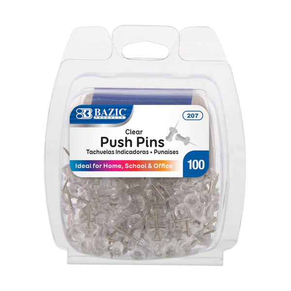 BAZIC Clear Transparent Push Pins (100/Pack) Sold in 24 Units