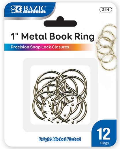 BAZIC 1" Metal Book Rings (12/Pack) Sold in 24 Units