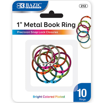 BAZIC 1" Assorted Color Metal Book Rings (10/Pack) Sold in 24 Units