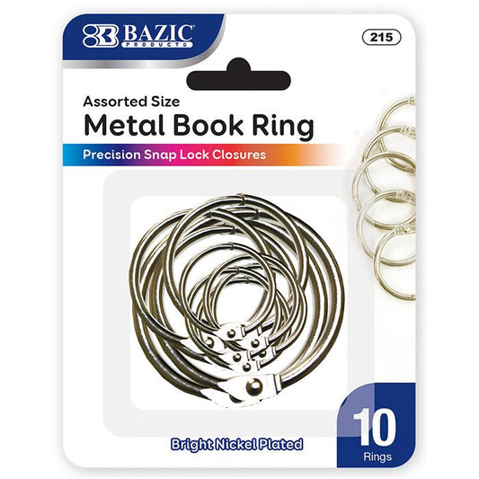 BAZIC Assorted Size Metal Book Rings (10/Pack) Sold in 24 Units