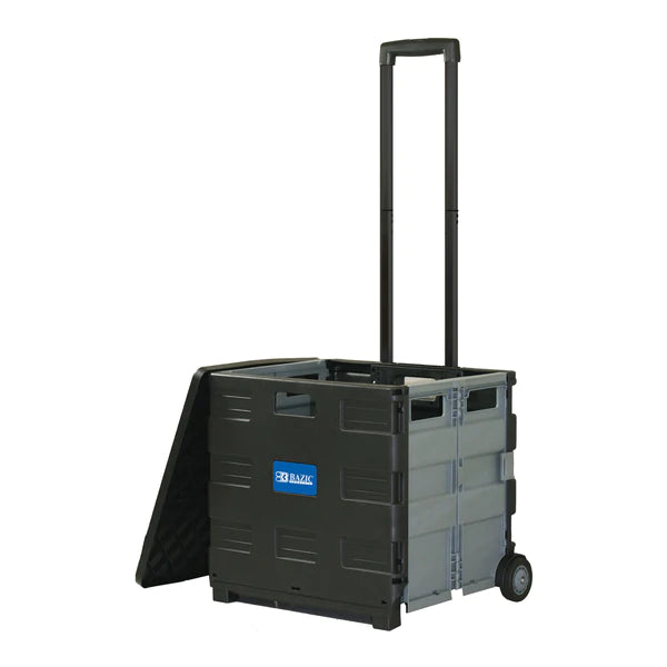 BAZIC 16" x 18" x 15" Black Folding Cart On Wheels w/ Lid Cover Sold in 3 Units