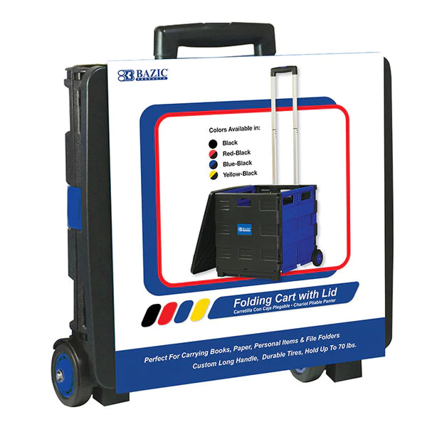 BAZIC 16" x 18" x 15" Blue Folding Cart On Wheels w/ Lid Cover Sold in 3 Units