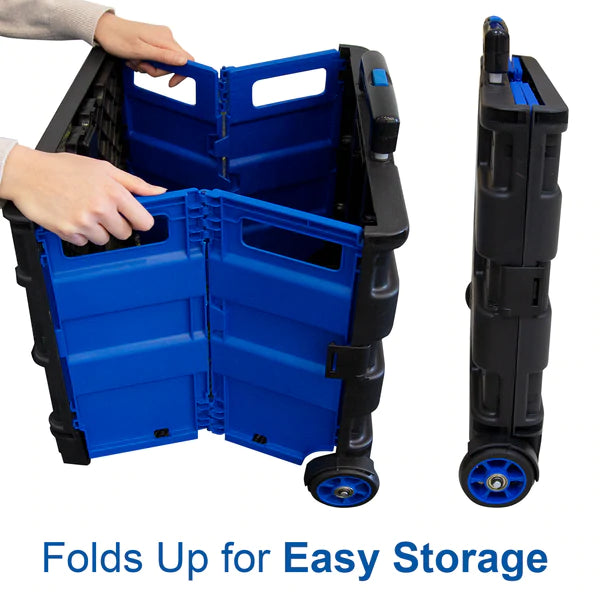 BAZIC 16" x 18" x 15" Blue Folding Cart On Wheels w/ Lid Cover Sold in 3 Units