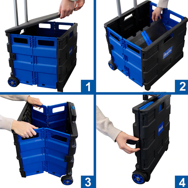 BAZIC 16" x 18" x 15" Blue Folding Cart On Wheels w/ Lid Cover Sold in 3 Units