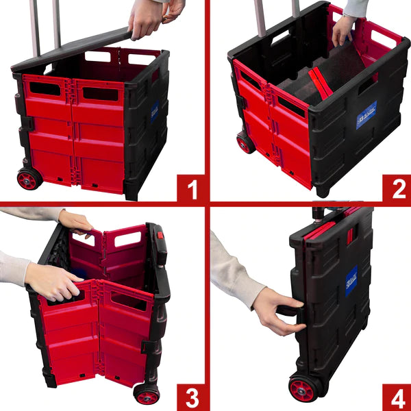 BAZIC 16" x 18" x 15" Red Folding Cart On Wheels w/ Lid Cover Sold in 3 units