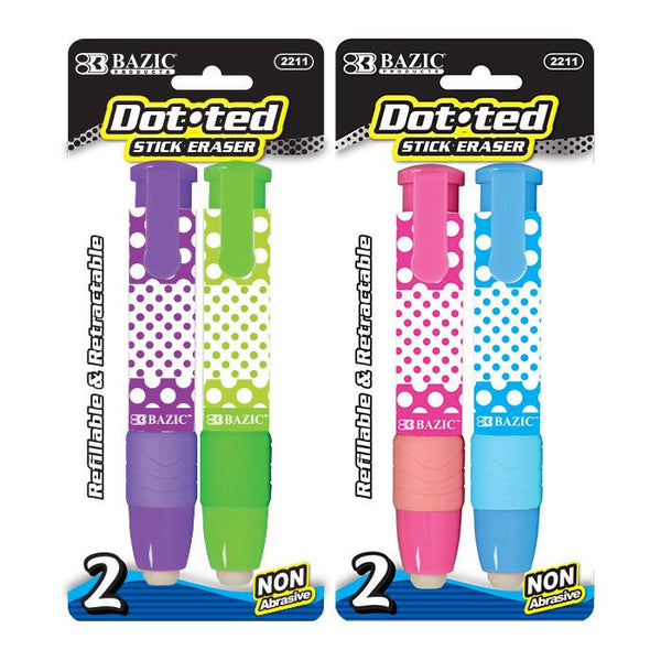 BAZIC Dot.ted Retractable Stick Erasers (2/Pack) Sold in 24 Units