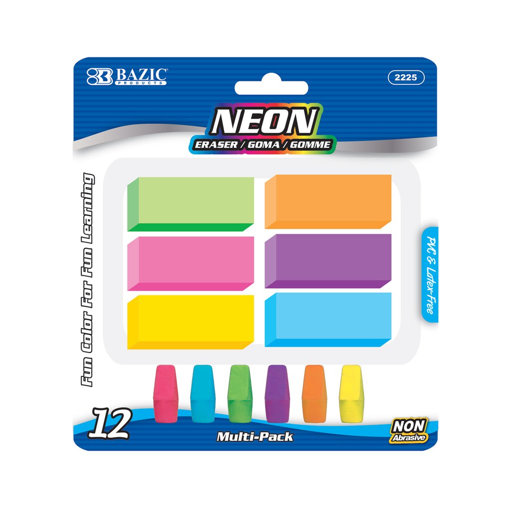 BAZIC Neon Eraser Sets (12/Pack) Sold in 24 Units