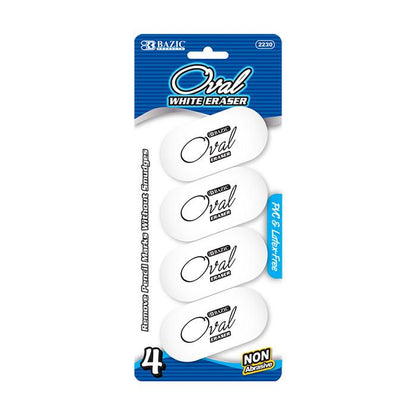 BAZIC White Oval Eraser (4/Pack) Sold in 24 Units