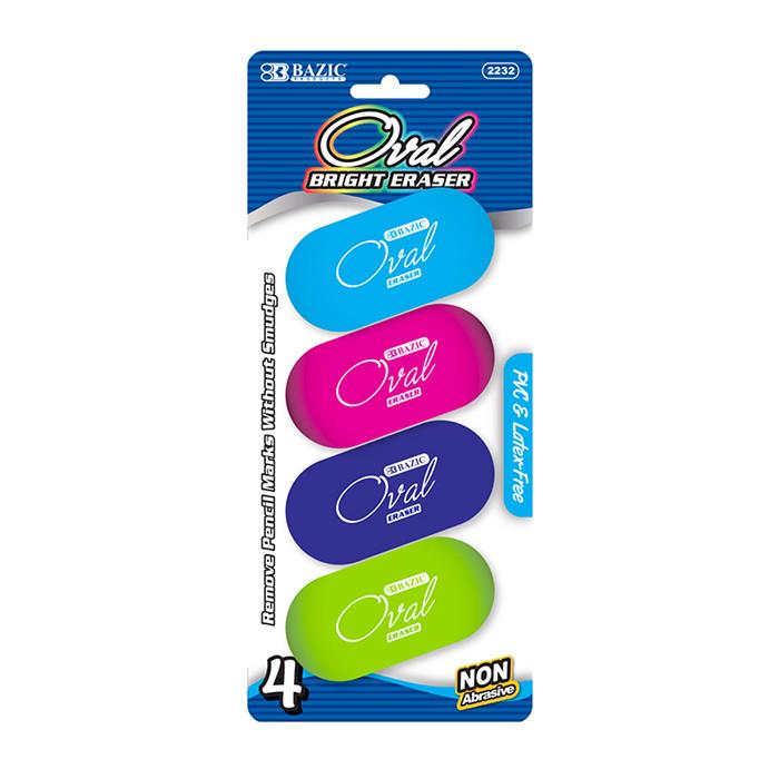 BAZIC Bright Color Oval Eraser (4/Pack) Sold in 24 Units