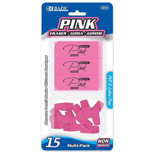 BAZIC Pink Eraser Sets ( 15/Pack) Sold in 24 Units