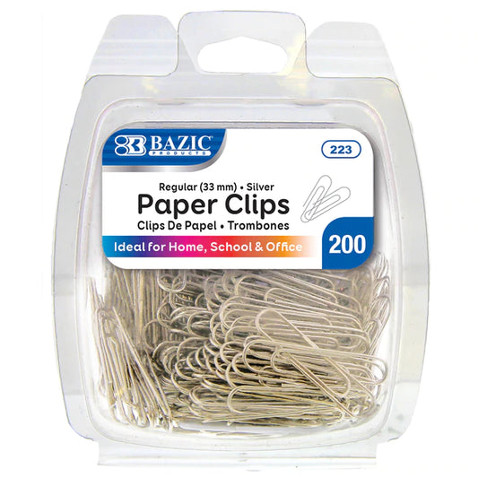 BAZIC No.1 Regular (33mm) Silver Paper Clips (200/Pack) Sold in 24 Units