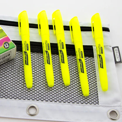 BAZIC Yellow Pen Style Fluorescent Highlighter w/ Pocket Clip (5/Pack) Sold in 24 Units