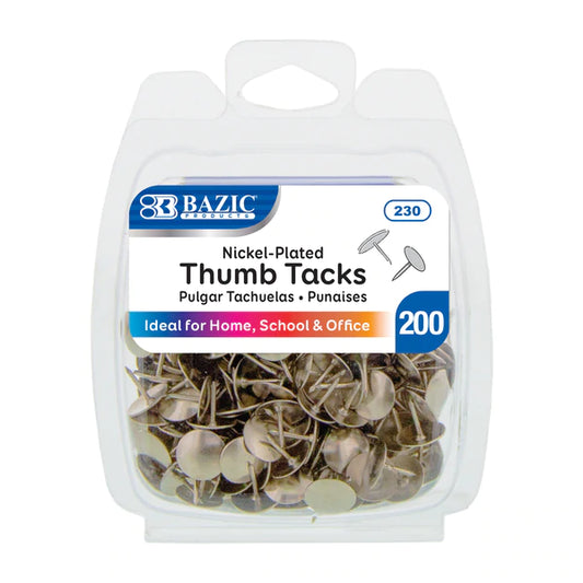 BAZIC Nickel (Silver) Thumb Tack (200/Pack) Sold in 24 Units