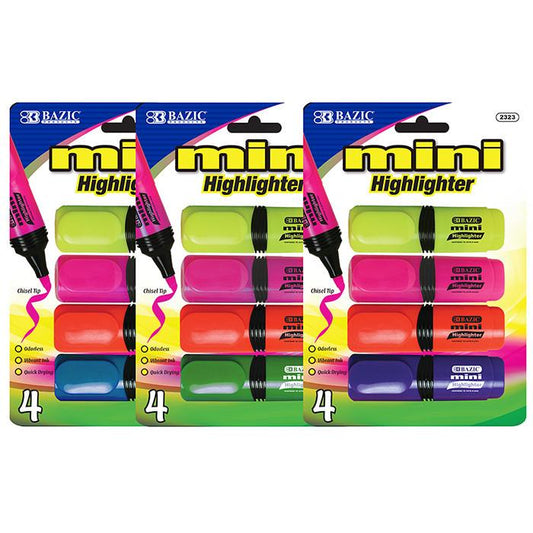 BAZIC Mini Desk Style Fluorescent Highlighters (4/Pack) Sold in 24 Units