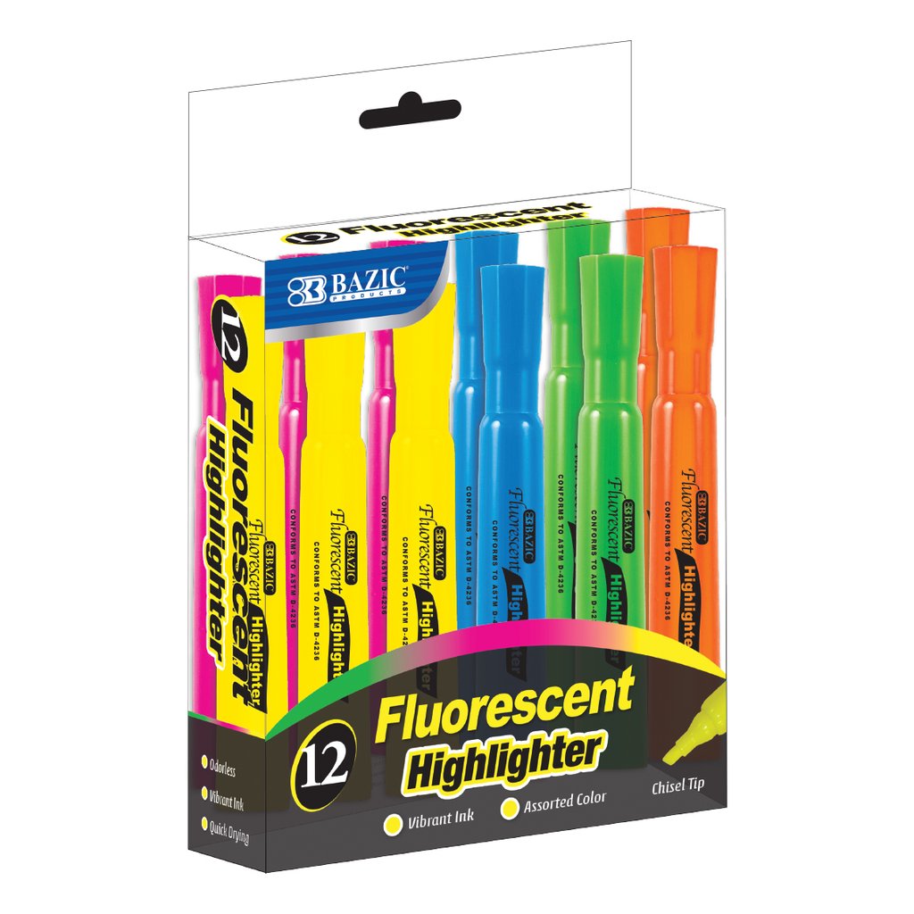 Desk Style Fluorescent Highlighters (12/Box) Sold in 12 Units
