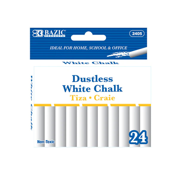 BAZIC Dustless White Chalk (24/Box) Sold in 24 Units