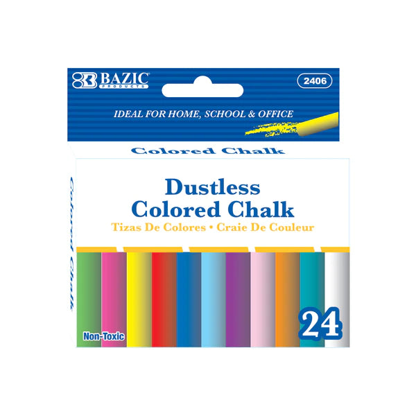 BAZIC Dustless Assorted Color Chalk (24/Box) Sold in 24 Units
