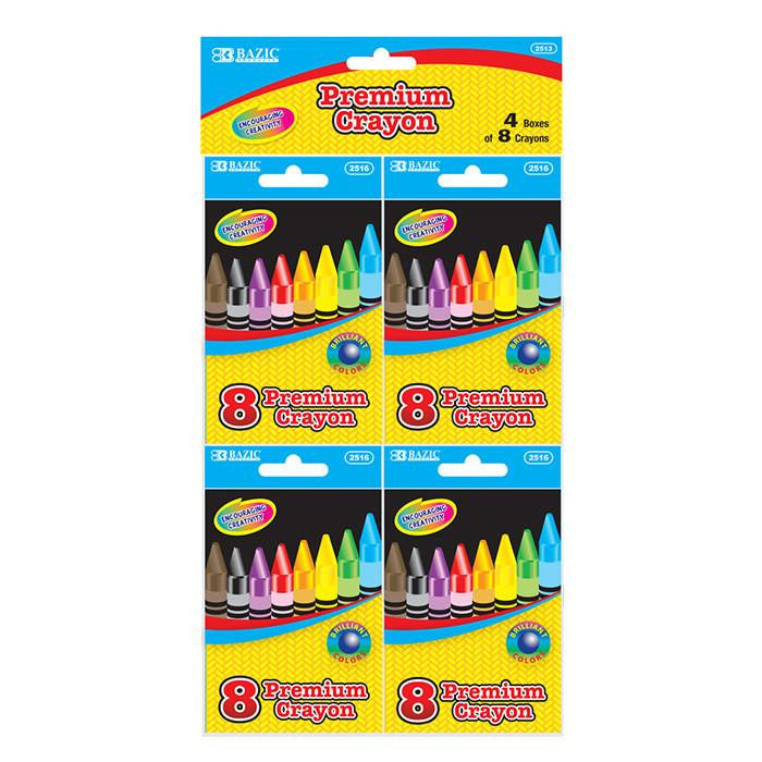 BAZIC 8 Color Premium Quality Crayons (4/Pack) Sold in 24 Units