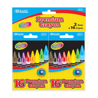 BAZIC 16 Color Premium Quality Crayons (2/Pack) Sold in 24 Units