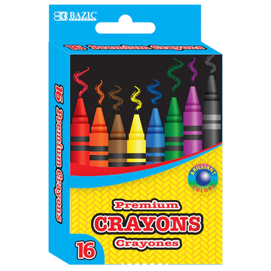 BAZIC 16 Color Premium Quality Crayons Sold in 24 Units