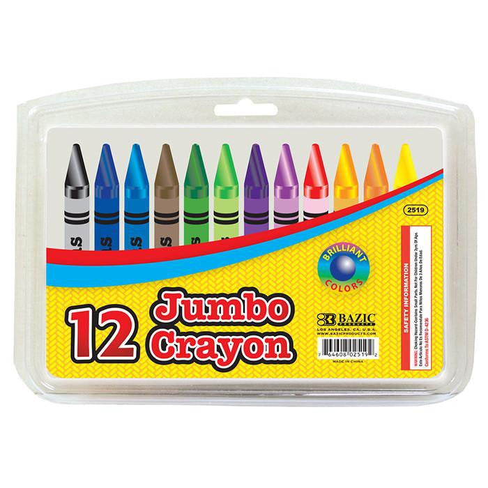 BAZIC 12 Color Premium Quality Jumbo Crayons Sold in 24 Units