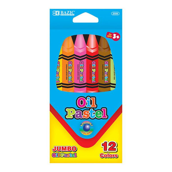 BAZIC 12 Color Jumbo Oil Pastels Sold in 24 Units