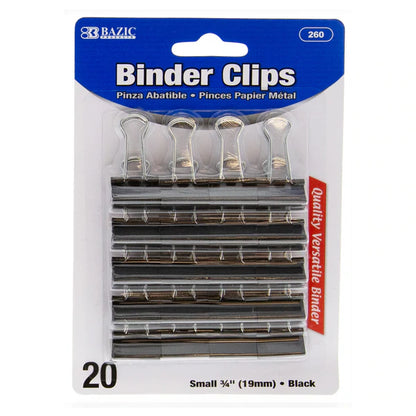 BAZIC Small 3/4" (19mm) Black Binder Clip (20/Pack) Sold in 24 Units
