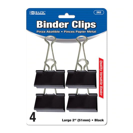 BAZIC Large 2" (51mm) Black Binder Clip (4/Pack) Sold in 24 Units