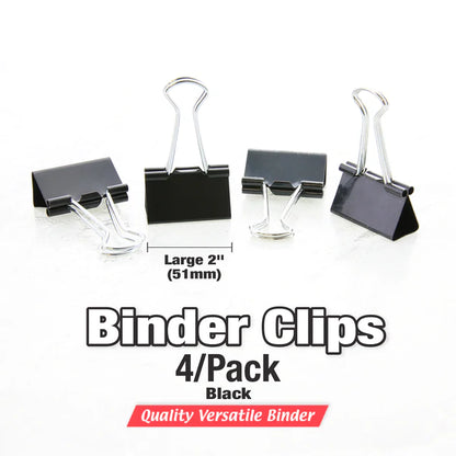 BAZIC Large 2" (51mm) Black Binder Clip (4/Pack) Sold in 24 Units