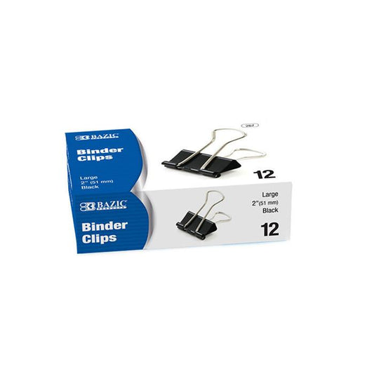 BAZIC Large 2" (51mm) Black Binder Clip (12/Box) Sold in 12 Units