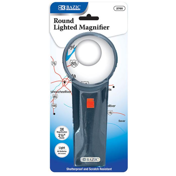 BAZIC 2.5" Round 3x Lighted Magnifier Sold in 24 Units