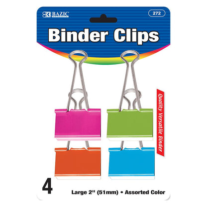 BAZIC Large 2" (51mm) Assorted Color Binder Clip (4/Pack) Sold in 24 Units