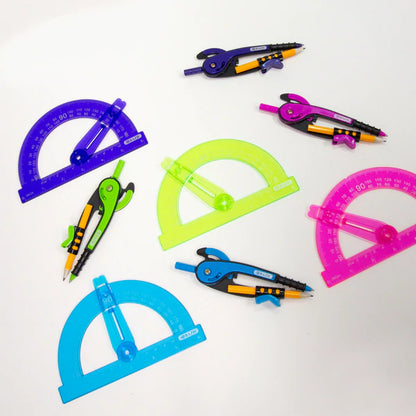 BAZIC Bright Color Scale-Arm Compass w/ #2 Wood Pencil & 6" Protractor Set Sold in 24 Units
