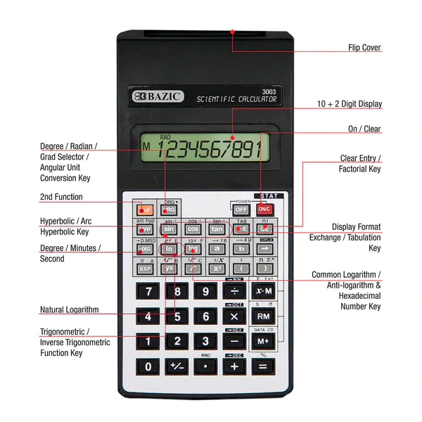 BAZIC 56 Function Scientific Calculator w/ Flip Cover Sold in 12 Units