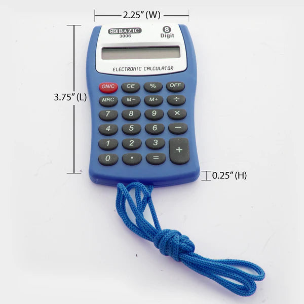 BAZIC 8-Digit Pocket Size Calculator w/ Neck String Sold in 24 Units