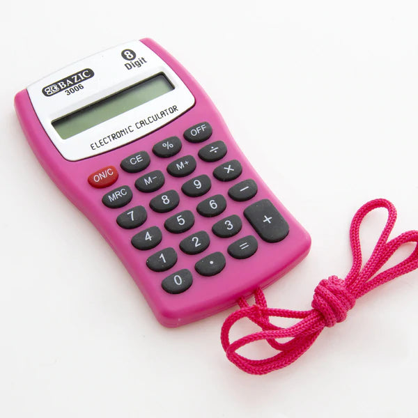 BAZIC 8-Digit Pocket Size Calculator w/ Neck String Sold in 24 Units