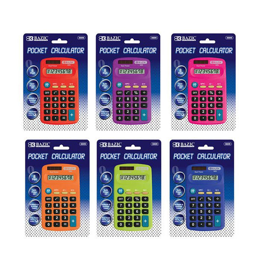 BAZIC 8-Digit Dual Power Pocket Size Calculator Sold in 24 Units