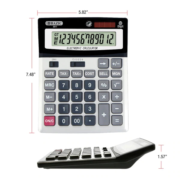 BAZIC 12-Digit Desktop Calculator w/ Profit Calculation & Tax Functions Sold in 12 Units