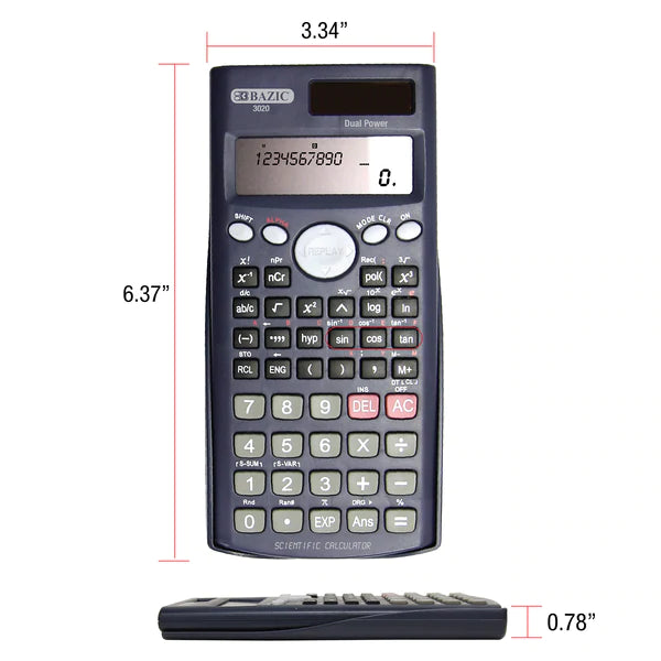 BAZIC 240 Function Scientific Calculator w/ Slide-On Case Sold in 12 Units