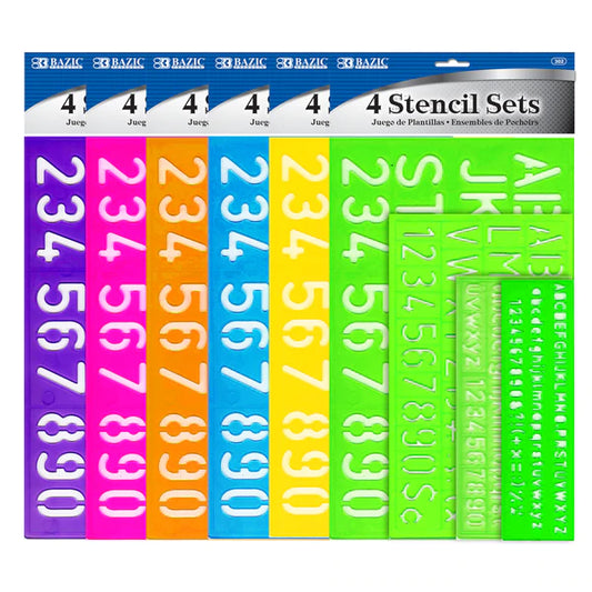 BAZIC 8, 10, 20, 30mm Size Lettering Stencil Sets (4/Pack) Sold in 24 Units