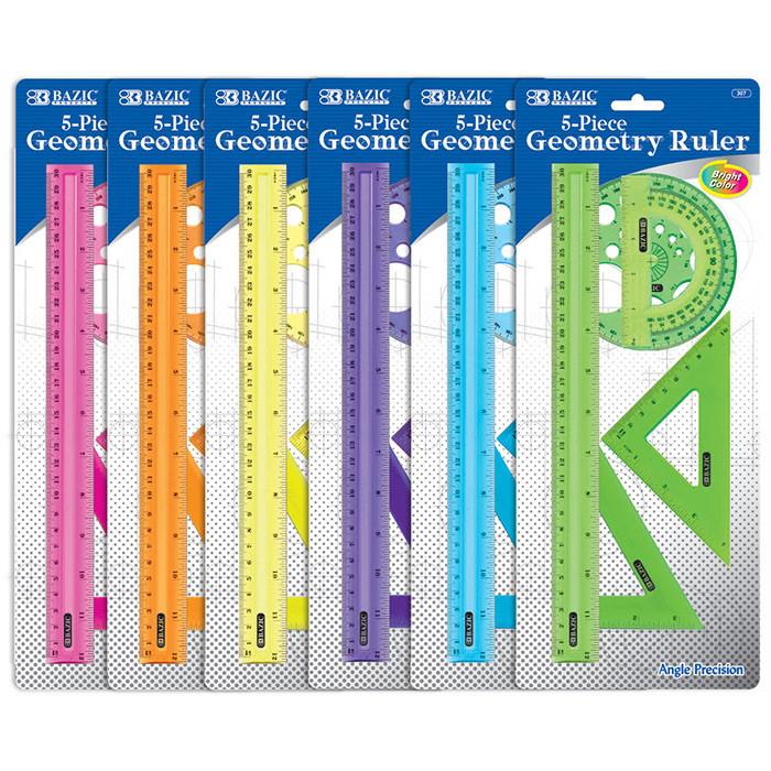 BAZIC 5-Piece Geometry Ruler Combination Sets Sold in 24 Units