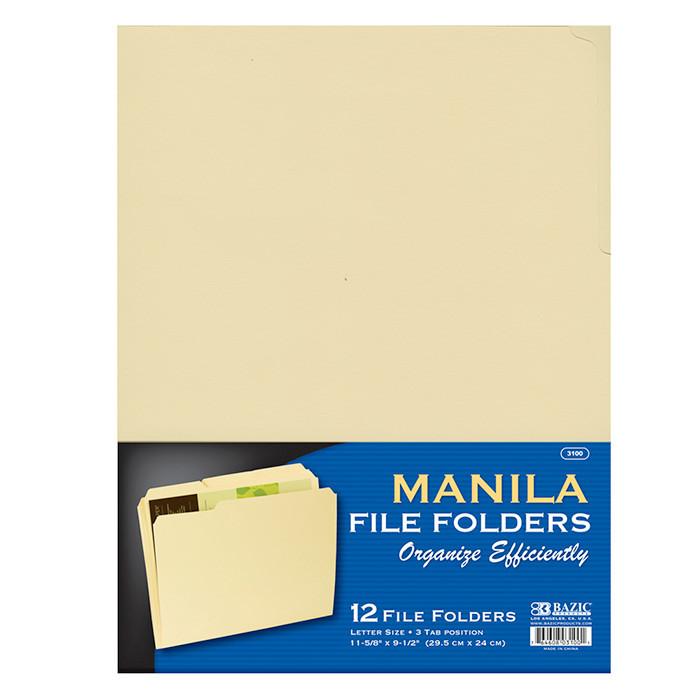 1/3 Cut Letter Size Manila File Folders (12/Pack) Sold in 48 Units